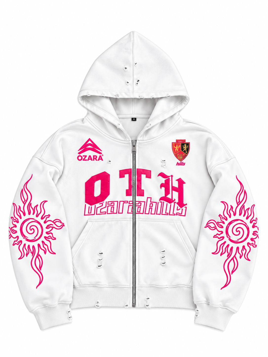 White Leather Patch Zip Up