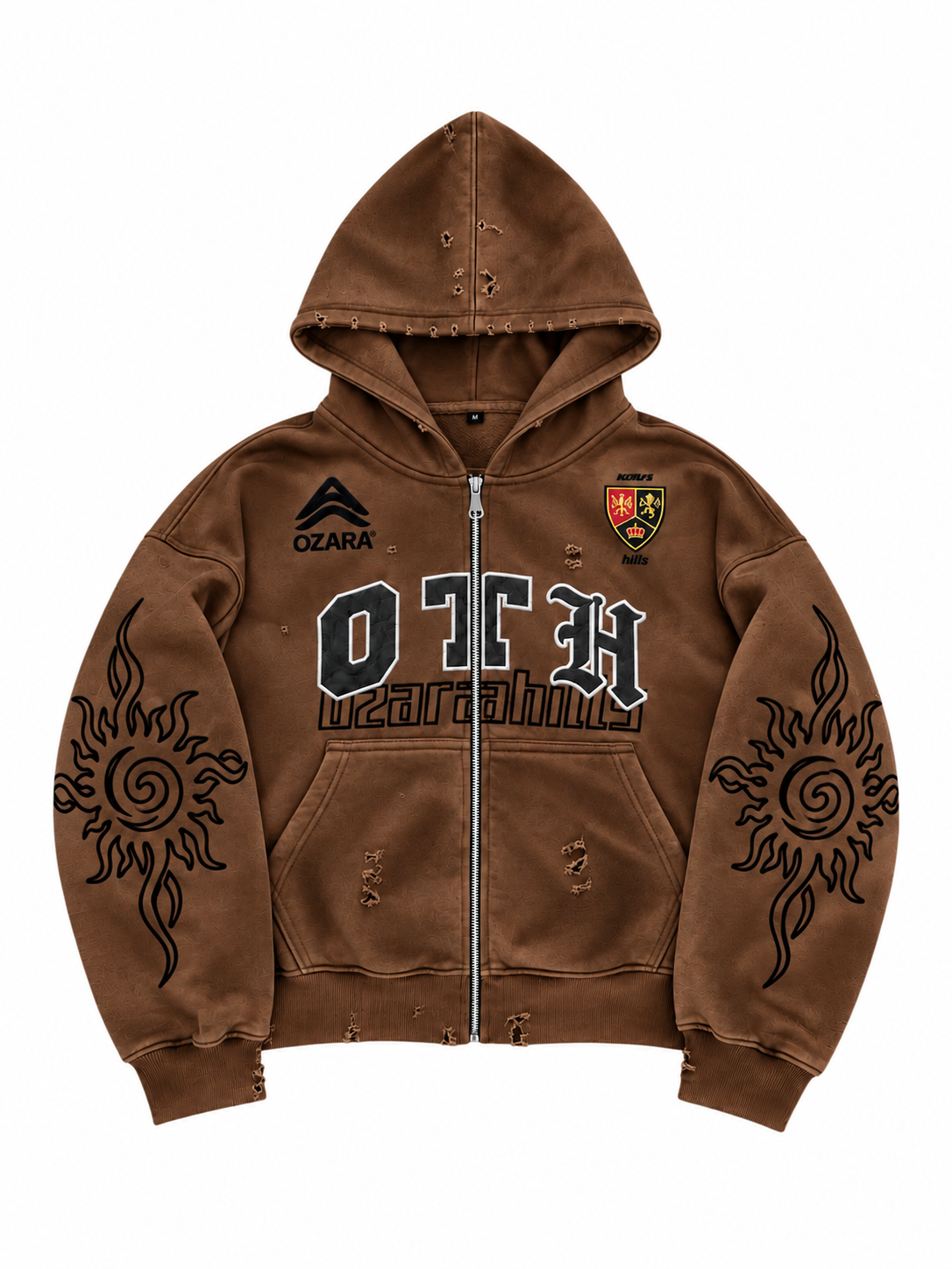 Brown Leather Patch Zip Up