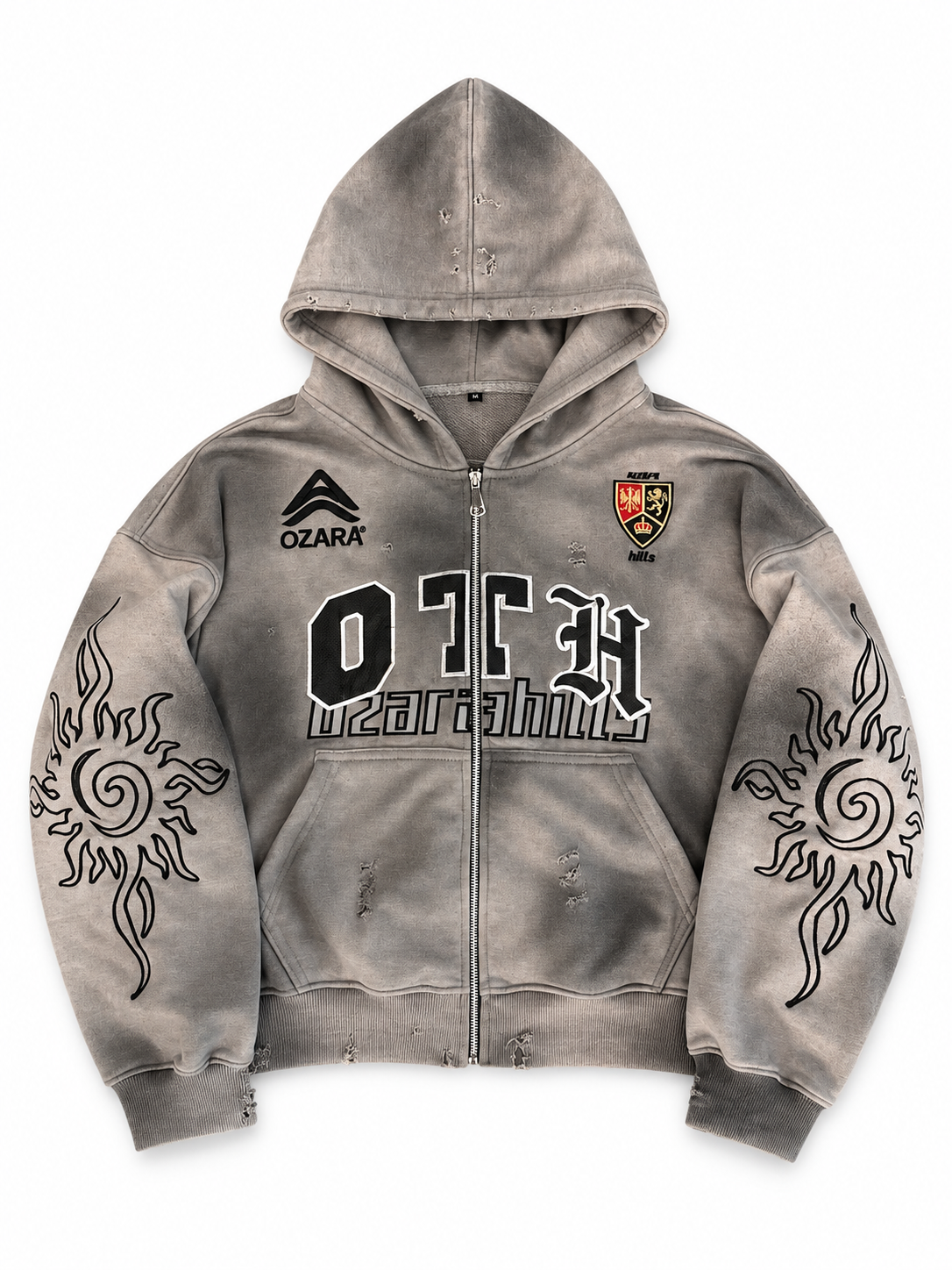 Grey Leather Patch Zip Up