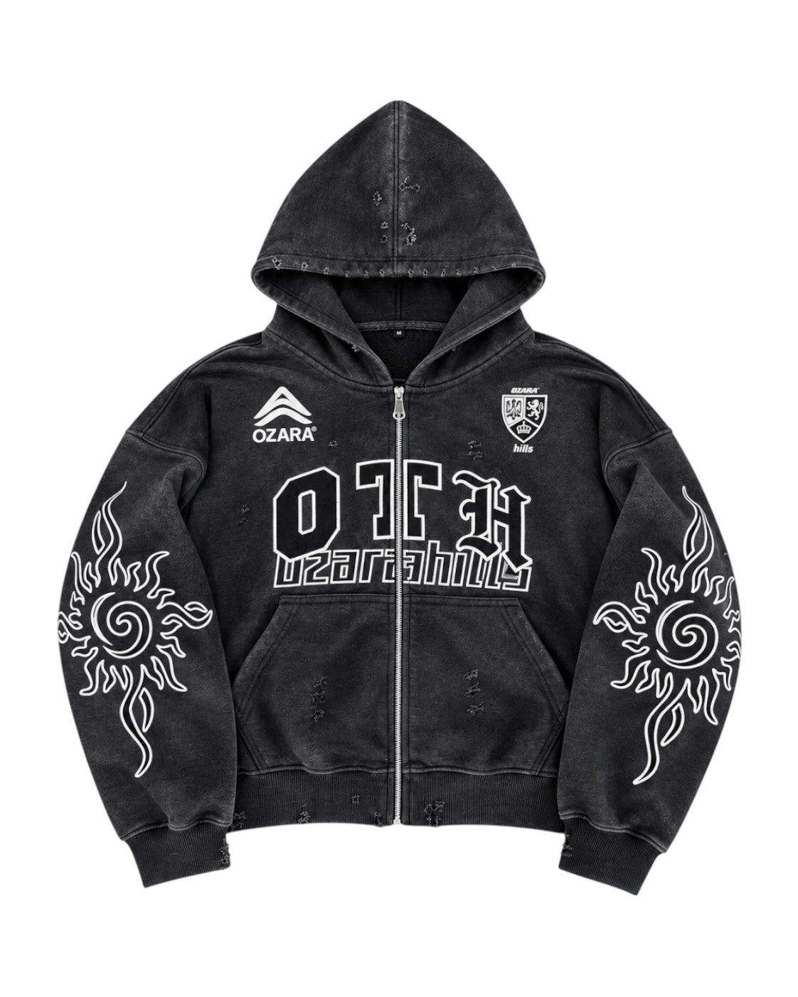Black Leather Patch Zip Up