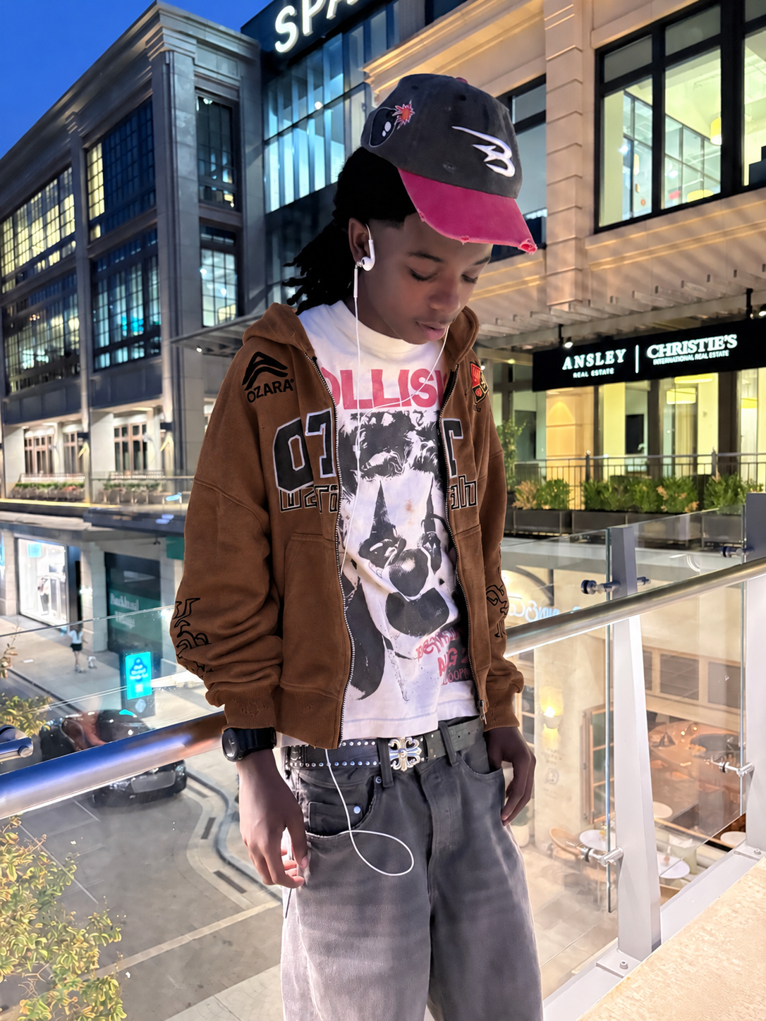 Brown Leather Patch Zip Up